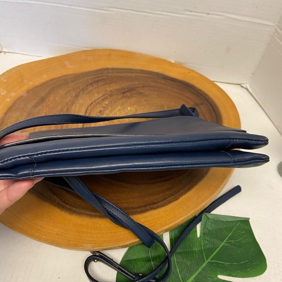 Frank and Oak Navy Blue Leather Envelope Crossbody Bag - Picture 14 of 16